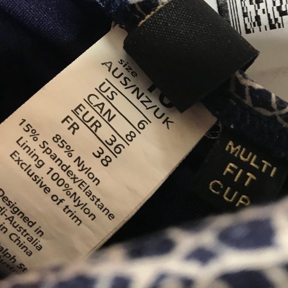 $160 Women's Sz 6 Bond Eye Multi Cup Navy Beige Gold One Piece Swimsuit - Picture 5 of 5